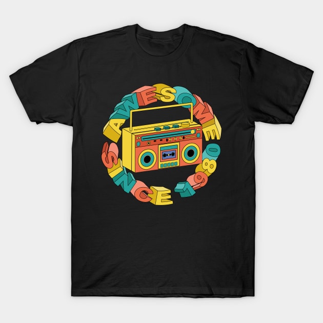 Awesome Since 1980 - Tape Recorder T-Shirt by Designoholic